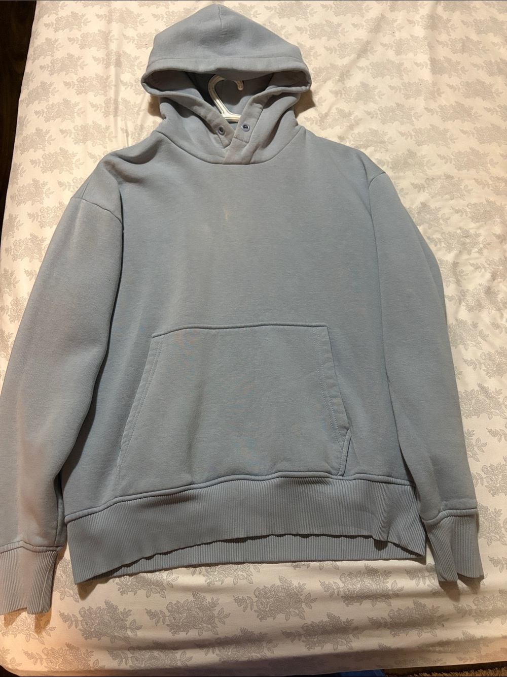 Zara Men's Pale Blue Hooded Pullover Sweatshirt